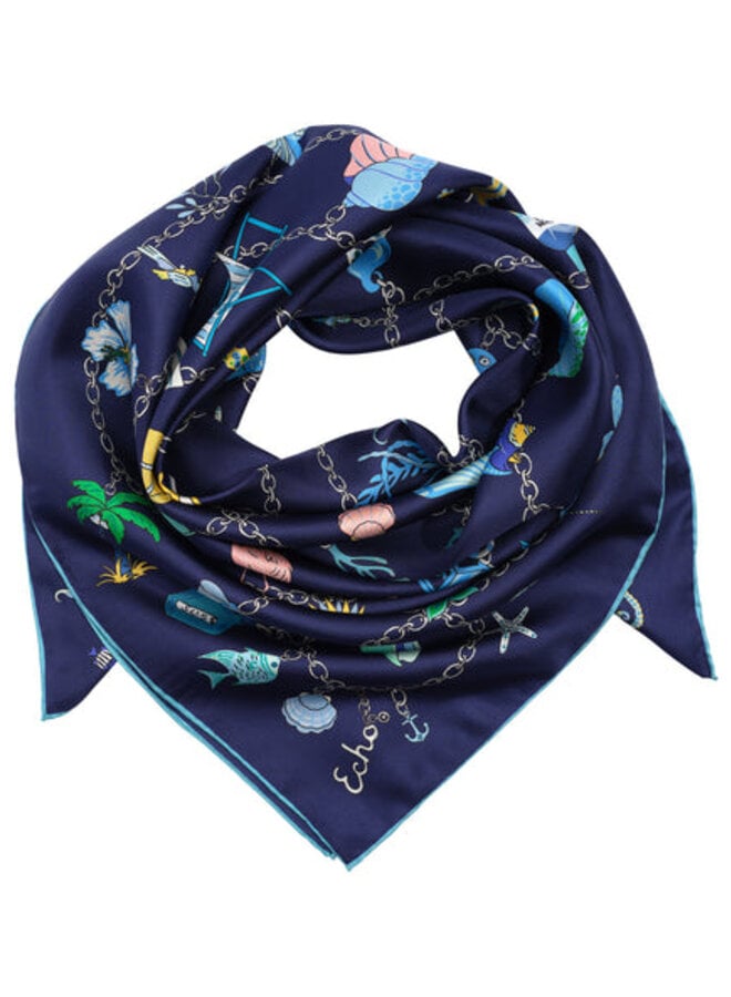 Foulard carré Echo Charmed Life bleu marine imprimé marin bleu & vert multi