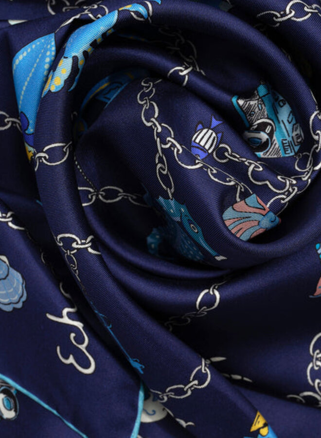 Foulard carré Echo Charmed Life bleu marine imprimé marin bleu & vert multi