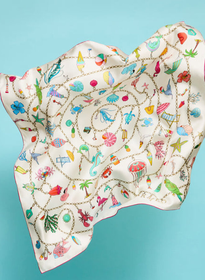 Foulard carré Echo Charmed Life ivoire imprimé marin rose & vert multi