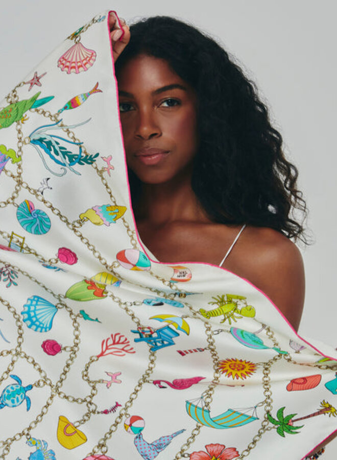 Foulard carré Echo Charmed Life ivoire imprimé marin rose & vert multi