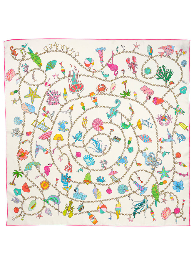 Foulard carré Echo Charmed Life ivoire imprimé marin rose & vert multi