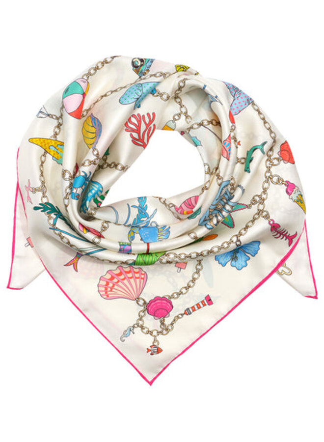 Foulard carré Echo Charmed Life ivoire imprimé marin rose & vert multi