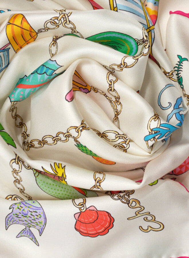 Foulard carré Echo Charmed Life ivoire imprimé marin rose & vert multi