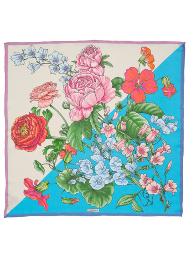 Foulard carré Echo Seasons Summer fleuri bleu & rose multi