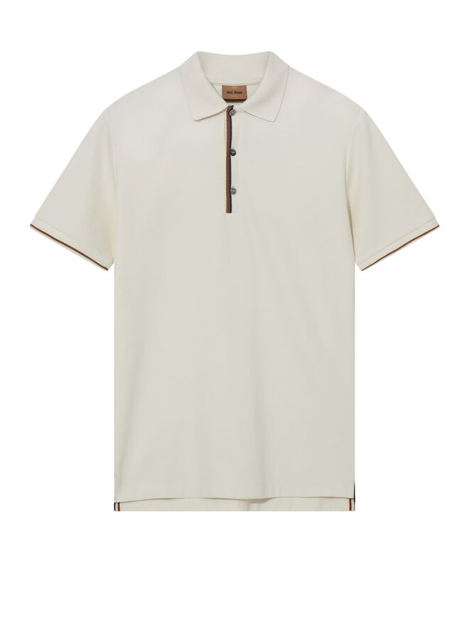 Polo Mos Mosh Gallery Harvey écru avec bordures brun coconut & bleue