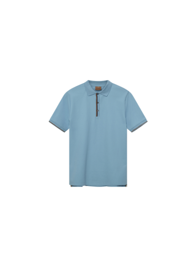 Polo Mos Mosh Gallery Harvey bleu ciel avec bordures brun coconut & bleue