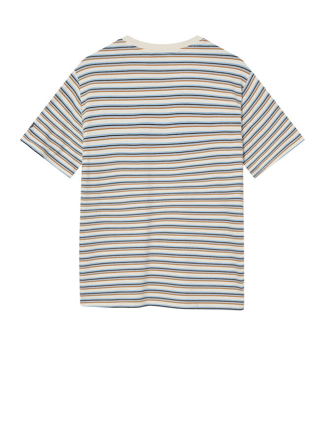 T-shirt Mos Mosh Gallery Diaz Stripe écru rayé bleu ciel & camel multi
