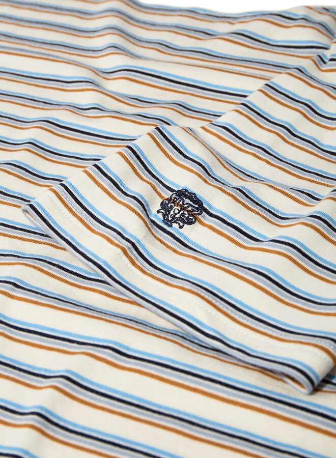 T-shirt Mos Mosh Gallery Diaz Stripe écru rayé bleu ciel & camel multi