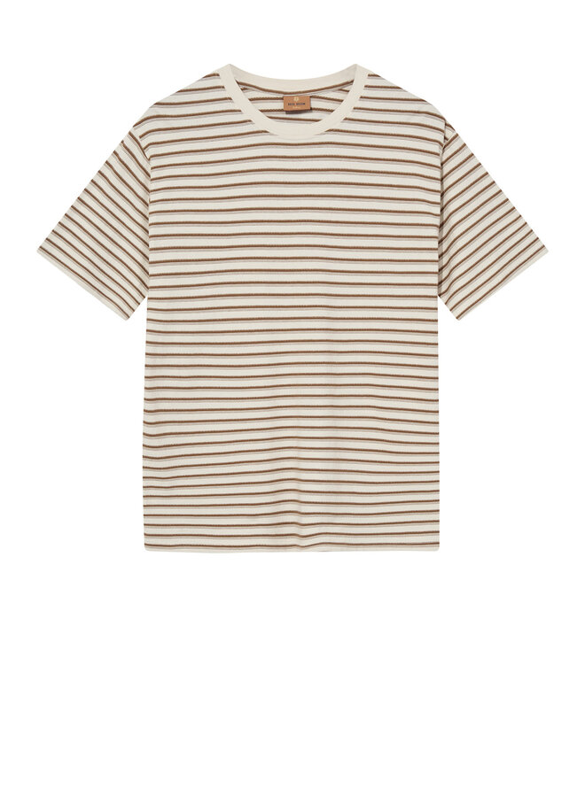 T-shirt Mos Mosh Gallery Dani Stripe rayé écru & brun coconut