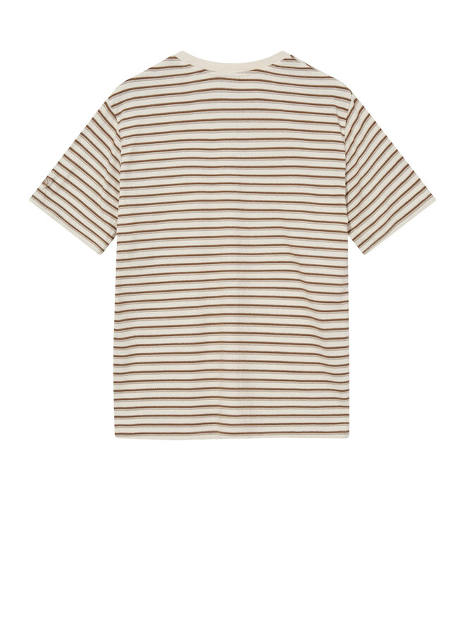 T-shirt Mos Mosh Gallery Dani Stripe rayé écru & brun coconut