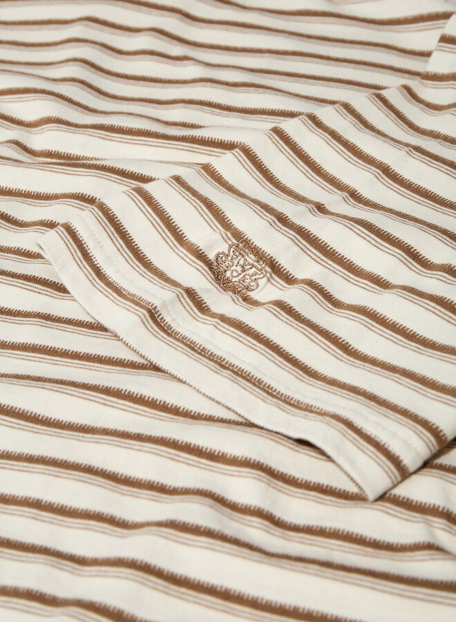 T-shirt Mos Mosh Gallery Dani Stripe rayé écru & brun coconut