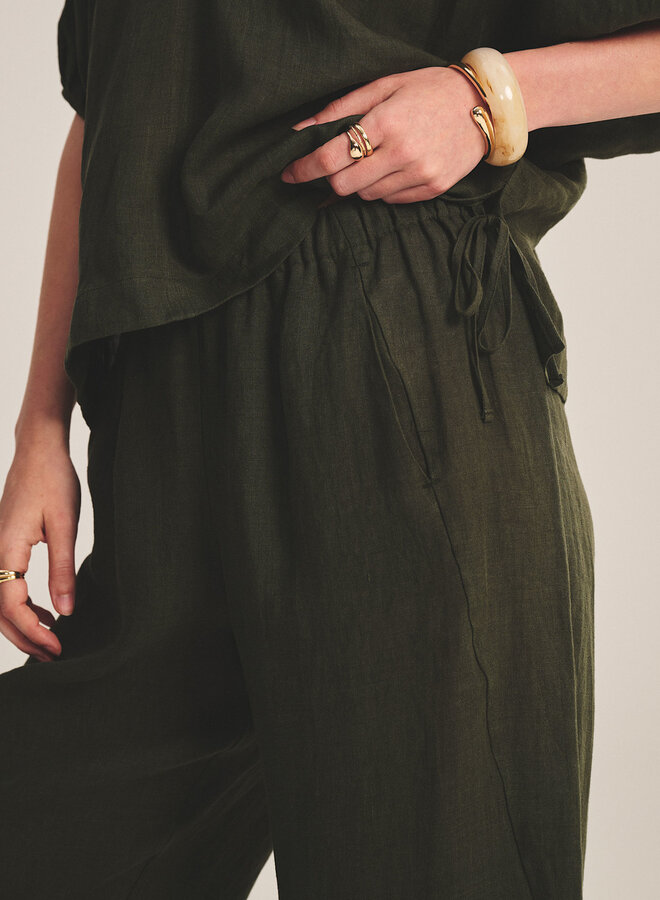 Pantalon Velvet Lola à taille élastique en lin vert khaki