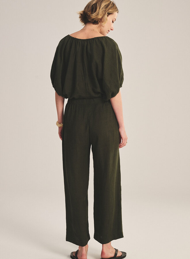 Pantalon Velvet Lola à taille élastique en lin vert khaki