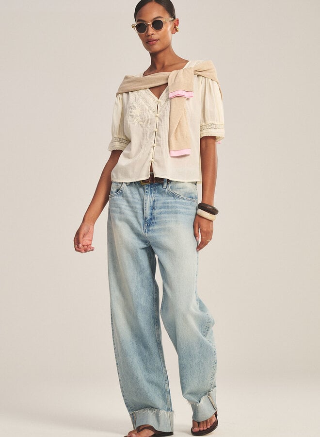 Blouse Velvet Mavis à col V & dentelle jaune