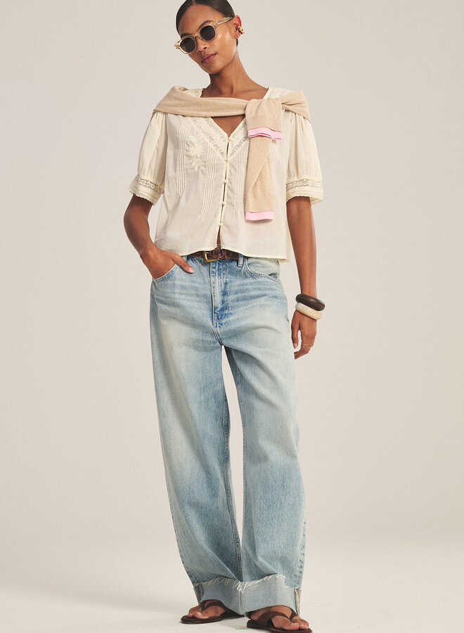 Blouse Velvet Mavis à col V & dentelle jaune