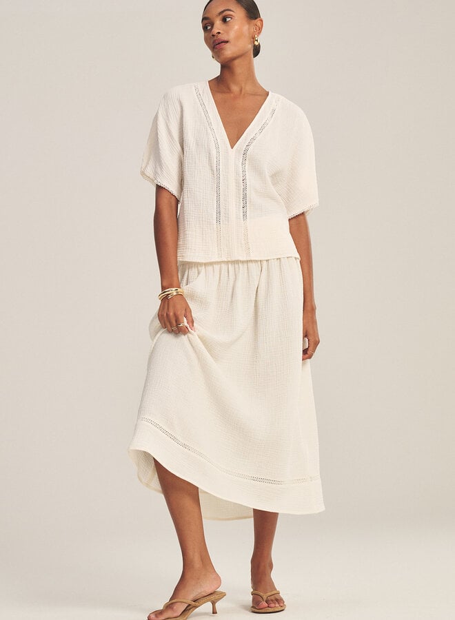 Jupe longue Velvet Mazie en coton froissé écrue