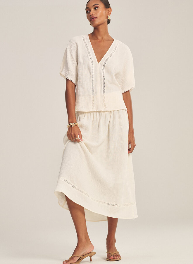 Jupe longue Velvet Mazie en coton froissé écrue