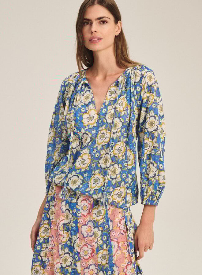 Blouse Velvet Reese fleurie bégonias bleu azur