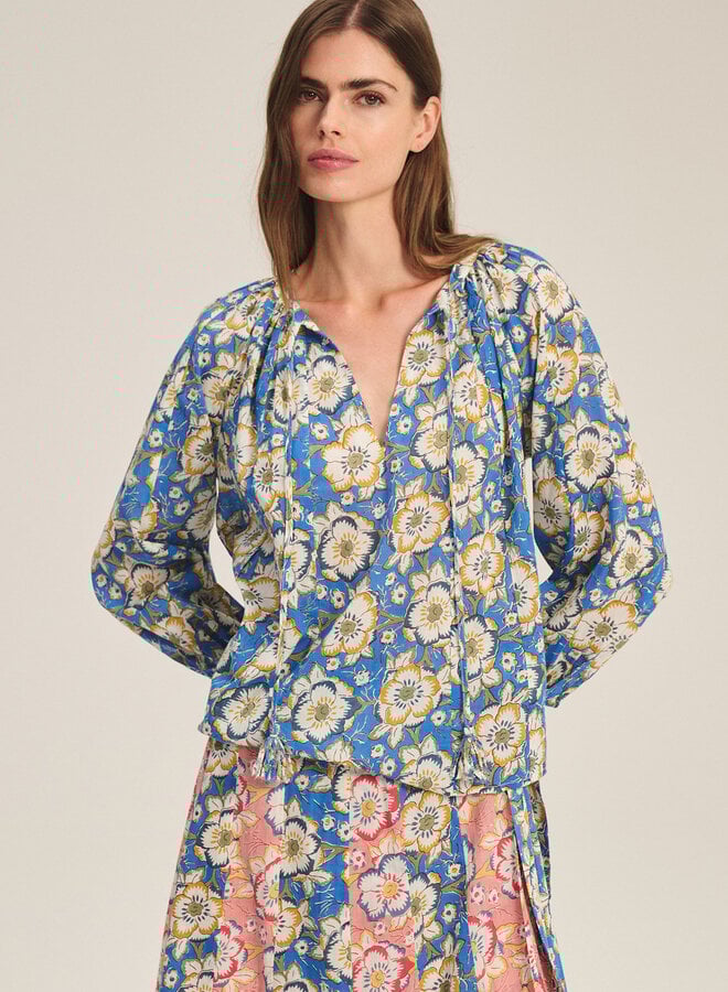 Blouse Velvet Reese fleurie bégonias bleu azur