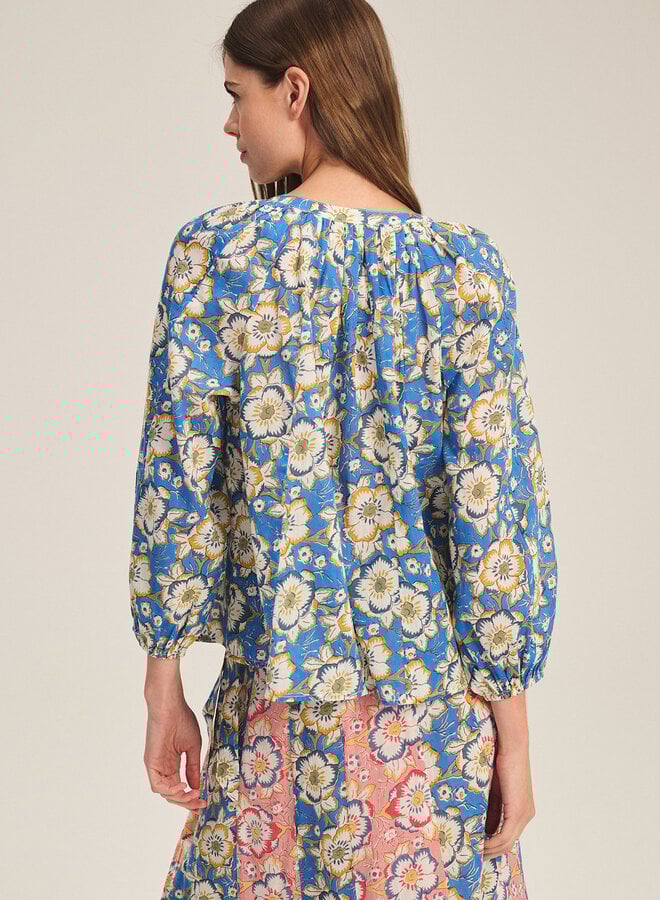 Blouse Velvet Reese fleurie bégonias bleu azur