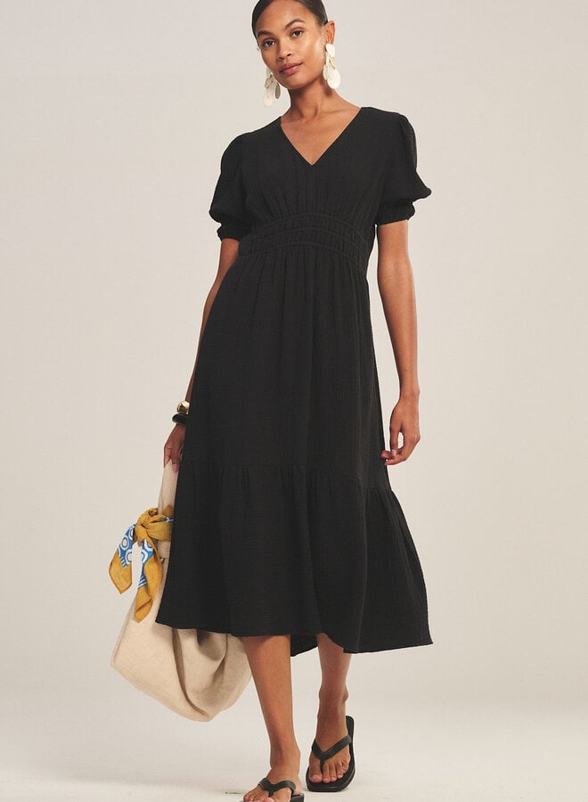 Robe longue Velvet Rivelle en coton froissé noire