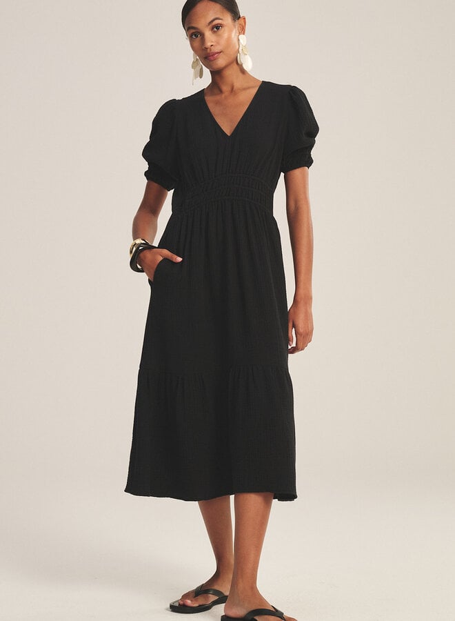 Robe longue Velvet Rivelle en coton froissé noire