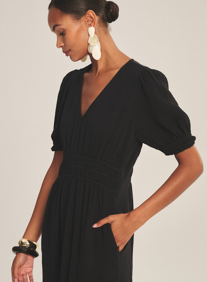 Robe longue Velvet Rivelle en coton froissé noire