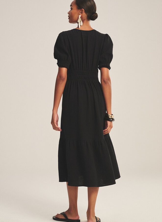 Robe longue Velvet Rivelle en coton froissé noire