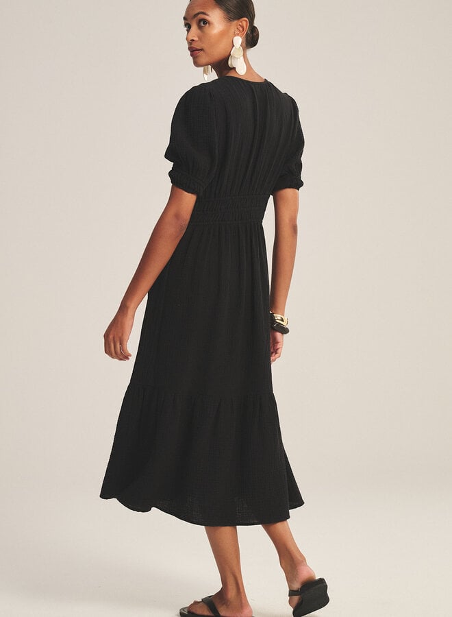 Robe longue Velvet Rivelle en coton froissé noire