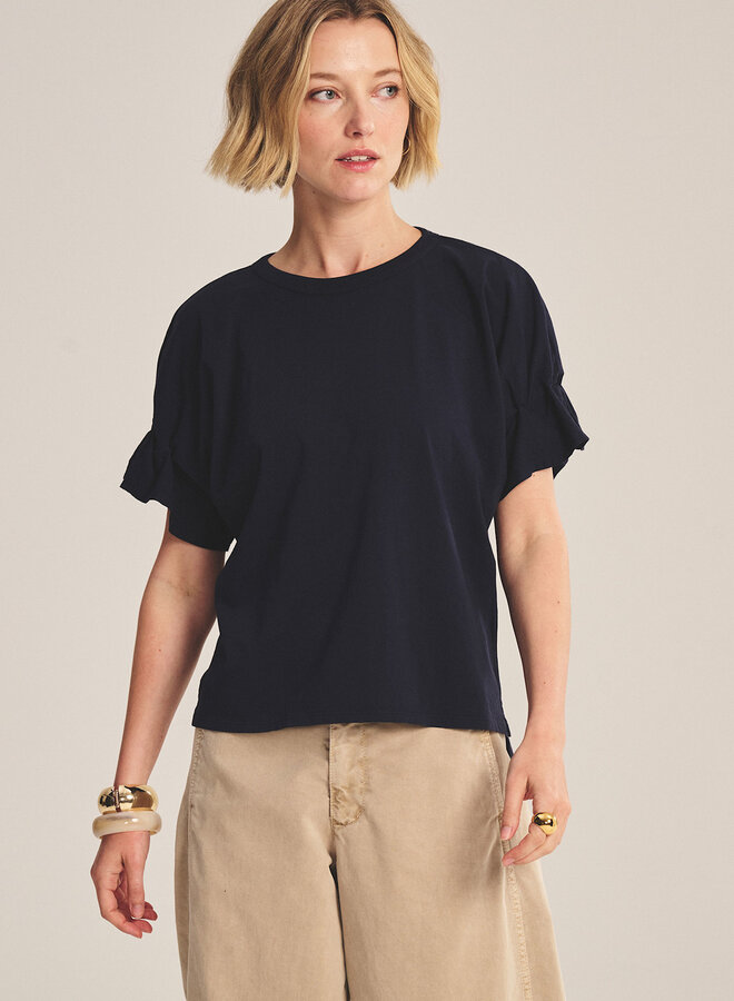 T-shirt Velvet Tae avec plissé sur manches bleu marine