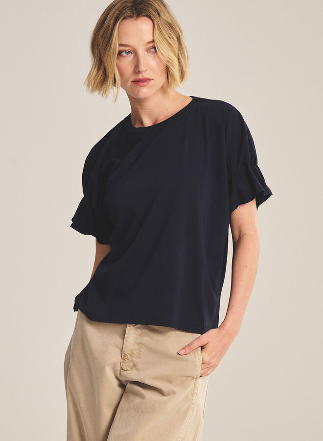 T-shirt Velvet Tae avec plissé sur manches bleu marine