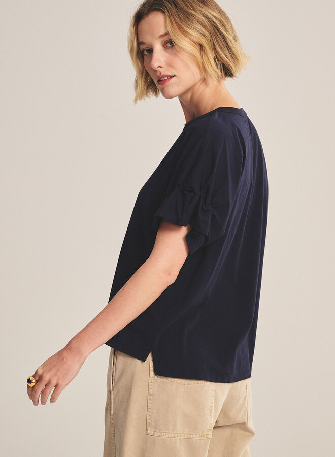 T-shirt Velvet Tae avec plissé sur manches bleu marine