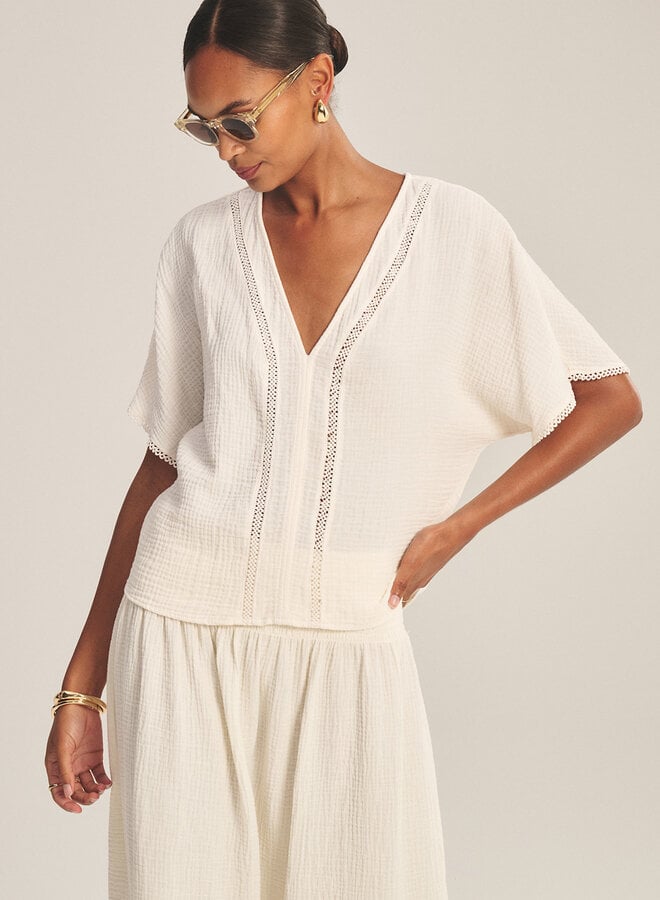 Blouse Velvet Verna en coton froissé écrue