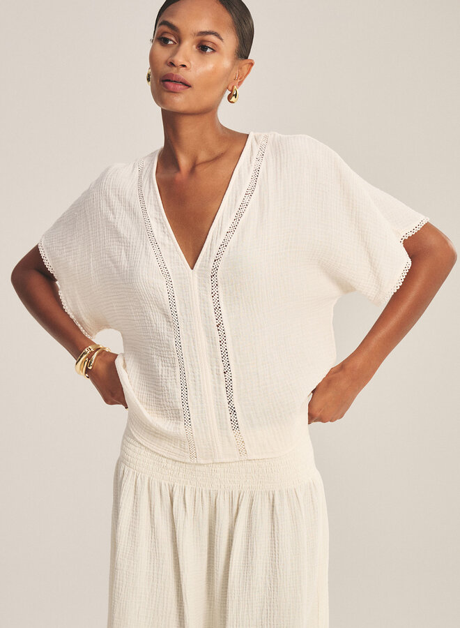 Blouse Velvet Verna en coton froissé écrue