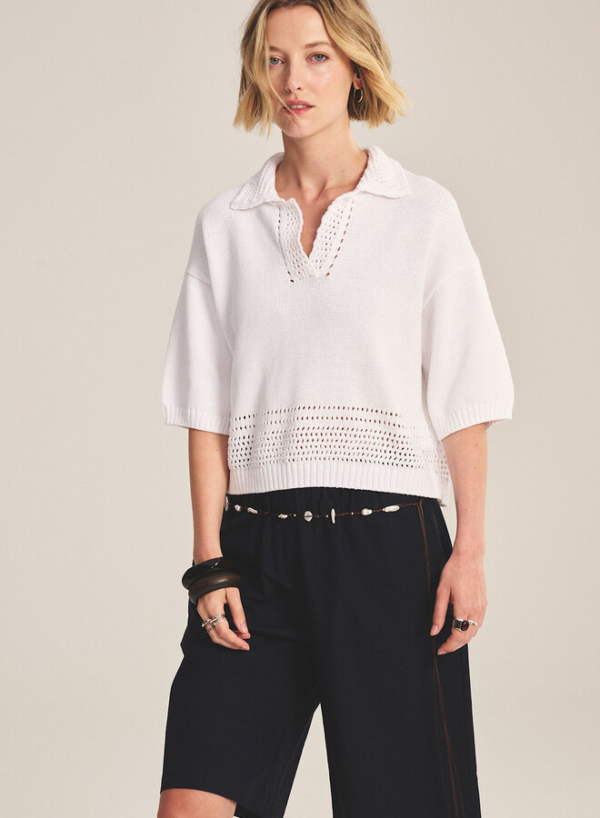 Tricot Velvet Winslow à manches courtes en coton blanc