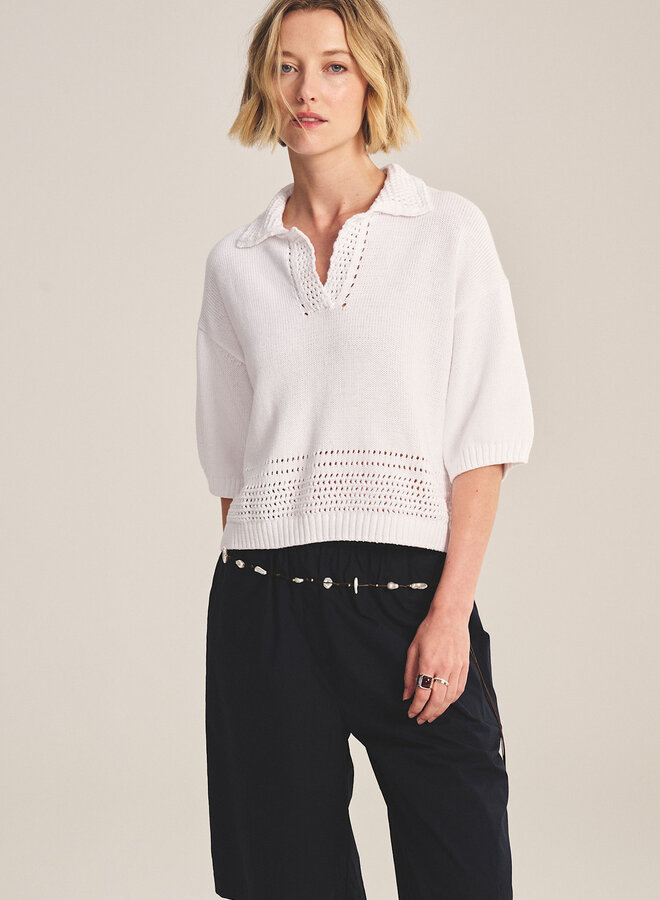 Tricot Velvet Winslow à manches courtes en coton blanc