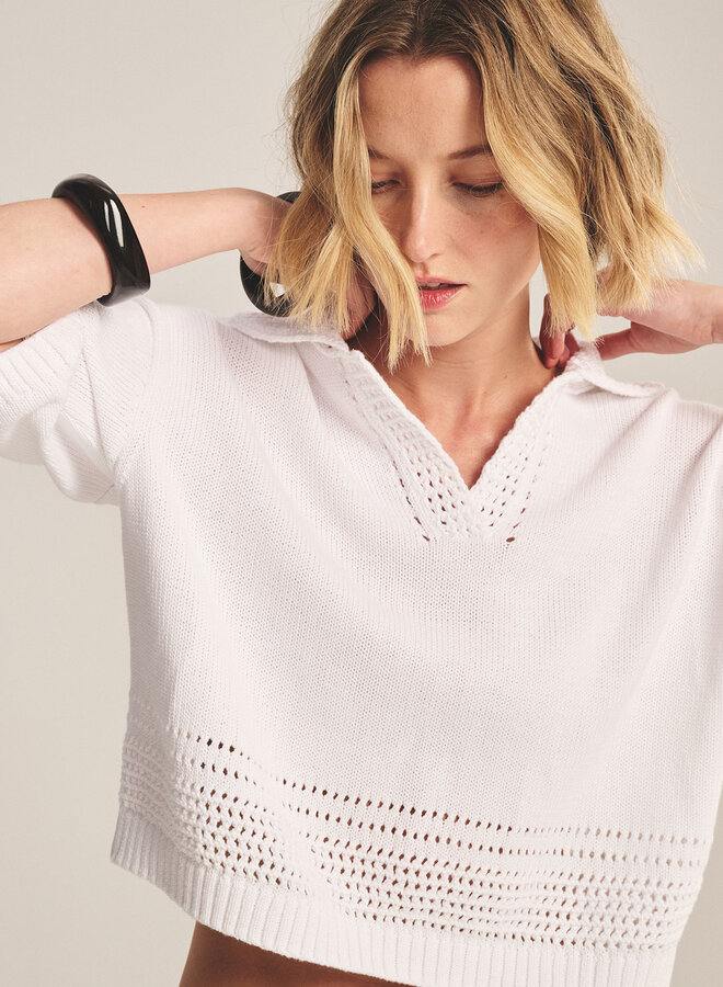 Tricot Velvet Winslow à manches courtes en coton blanc