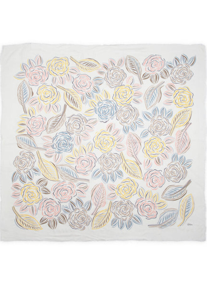 Foulard carré Echo Gestural Rose crème fleuri rose pâle & jaune