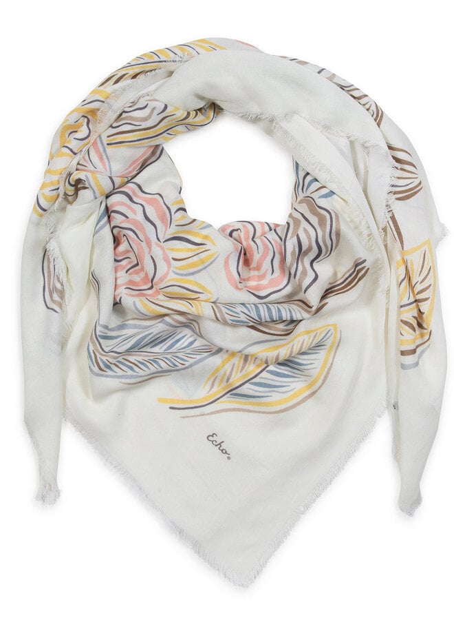 Foulard carré Echo Gestural Rose crème fleuri rose pâle & jaune
