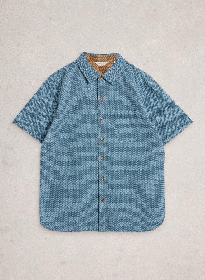 Chemise White Stuff Tile Stitch à manches courtes bleue tissée écrue