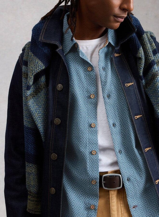 Chemise White Stuff Tile Stitch à manches courtes bleue tissée écrue