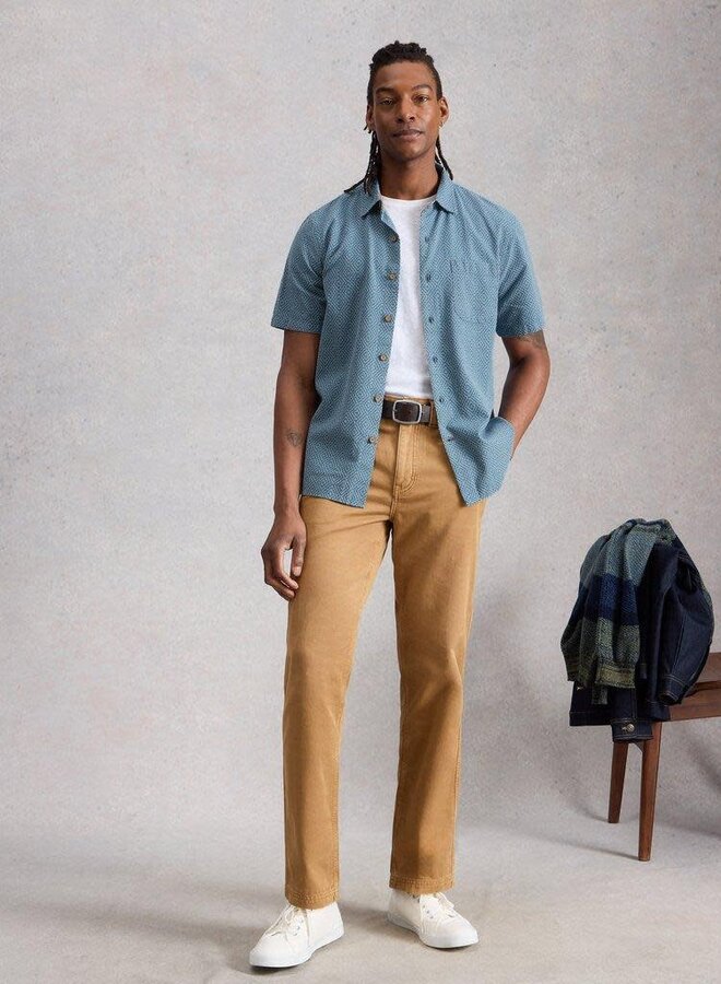 Chemise White Stuff Tile Stitch à manches courtes bleue tissée écrue