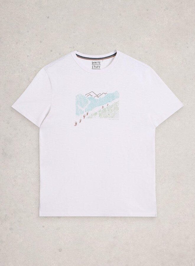 T-shirt White Stuff Abersoch Pedal blanc imprimé montagne & vélos