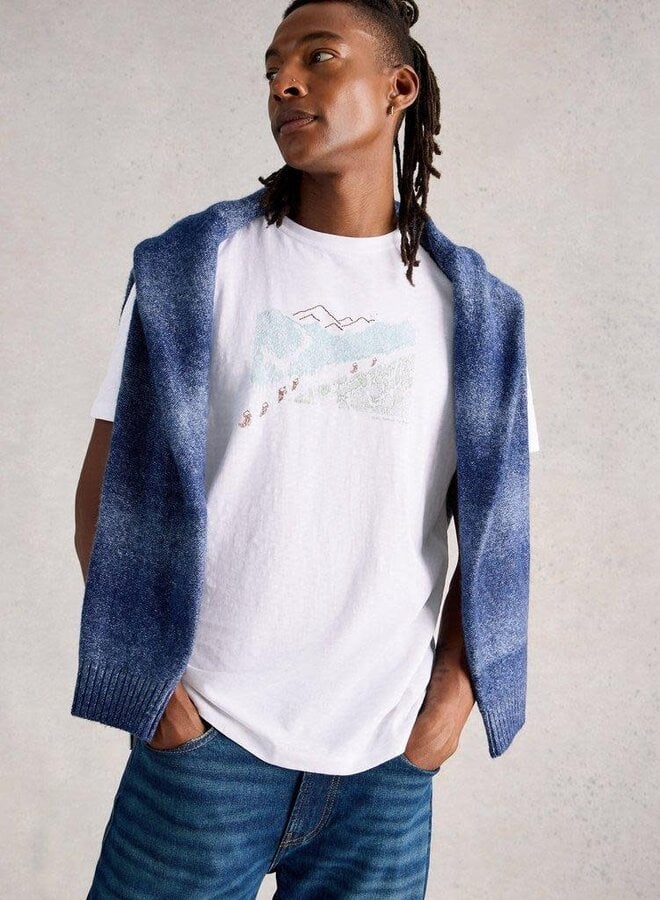 T-shirt White Stuff Abersoch Pedal blanc imprimé montagne & vélos