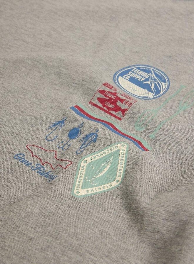 T-shirt White Stuff Horsham Stamp gris mélange à dessins de pêche bleus