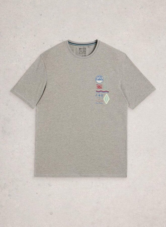 T-shirt White Stuff Horsham Stamp gris mélange à dessins de pêche bleus