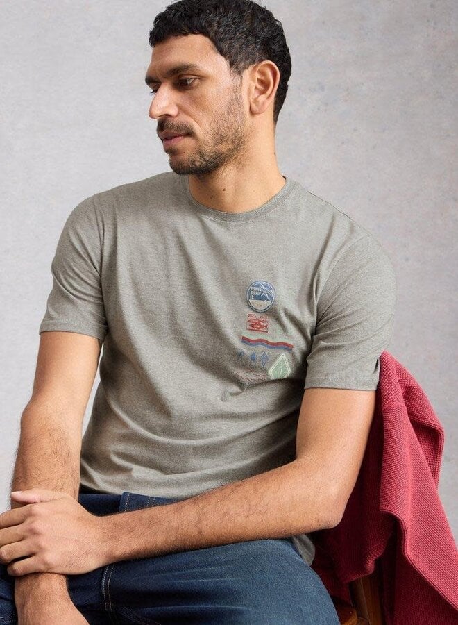 T-shirt White Stuff Horsham Stamp gris mélange à dessins de pêche bleus