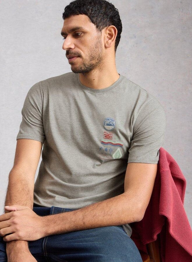 T-shirt White Stuff Horsham Stamp gris mélange à dessins de pêche bleus