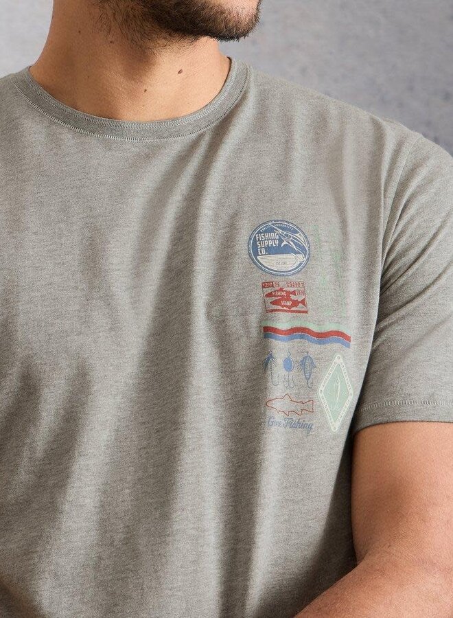 T-shirt White Stuff Horsham Stamp gris mélange à dessins de pêche bleus