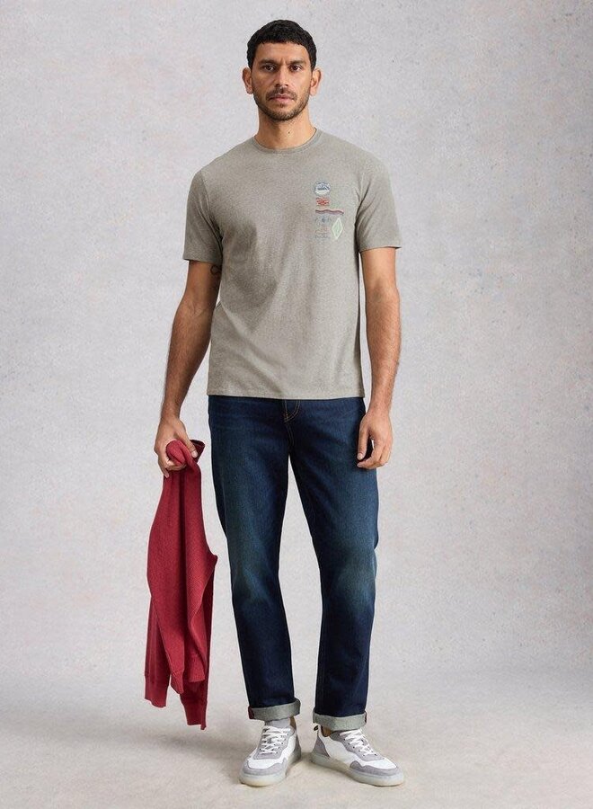 T-shirt White Stuff Horsham Stamp gris mélange à dessins de pêche bleus